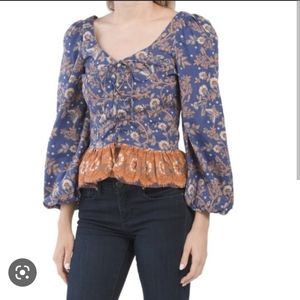 NWT HOUSE OF HARLOW paisley peplum corset front top